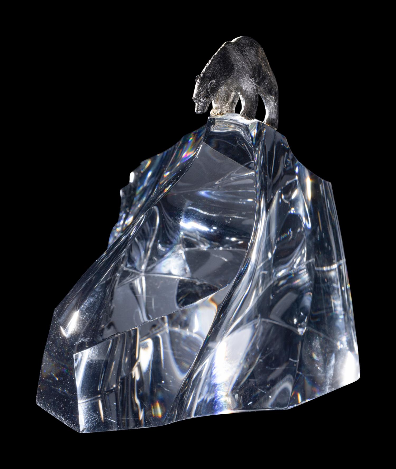 A Steuben Glass and Silver Ice Bear Sculpture