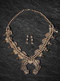 Silver and Turquoise Squash Blossom Necklace, PLUS Hook Earrings