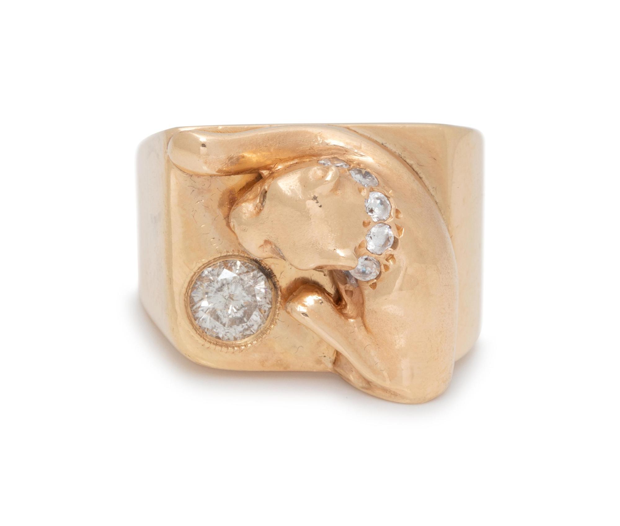 YELLOW GOLD AND DIAMOND PANTHER RING