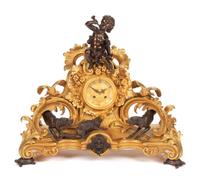A Napoleon III Gilt and Patinated Bronze Mantel Clock Height 19 x width 22 inches. — MOVEMENT BY JAPY FRERES, 19TH CENTURY