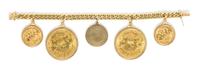 An 18 Karat Yellow Gold Bracelet with 5 Attached Charms, 90.10 dwts.