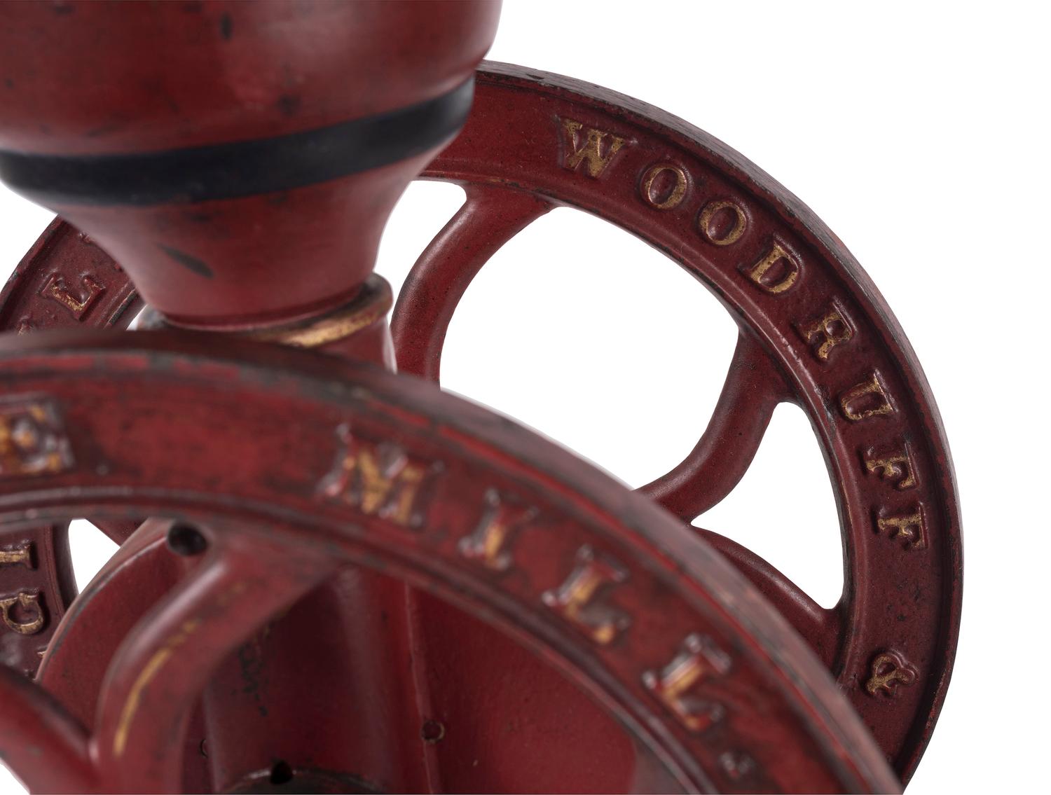 An Elgin National Painted Cast Iron Coffee Mill with Eagle Finial