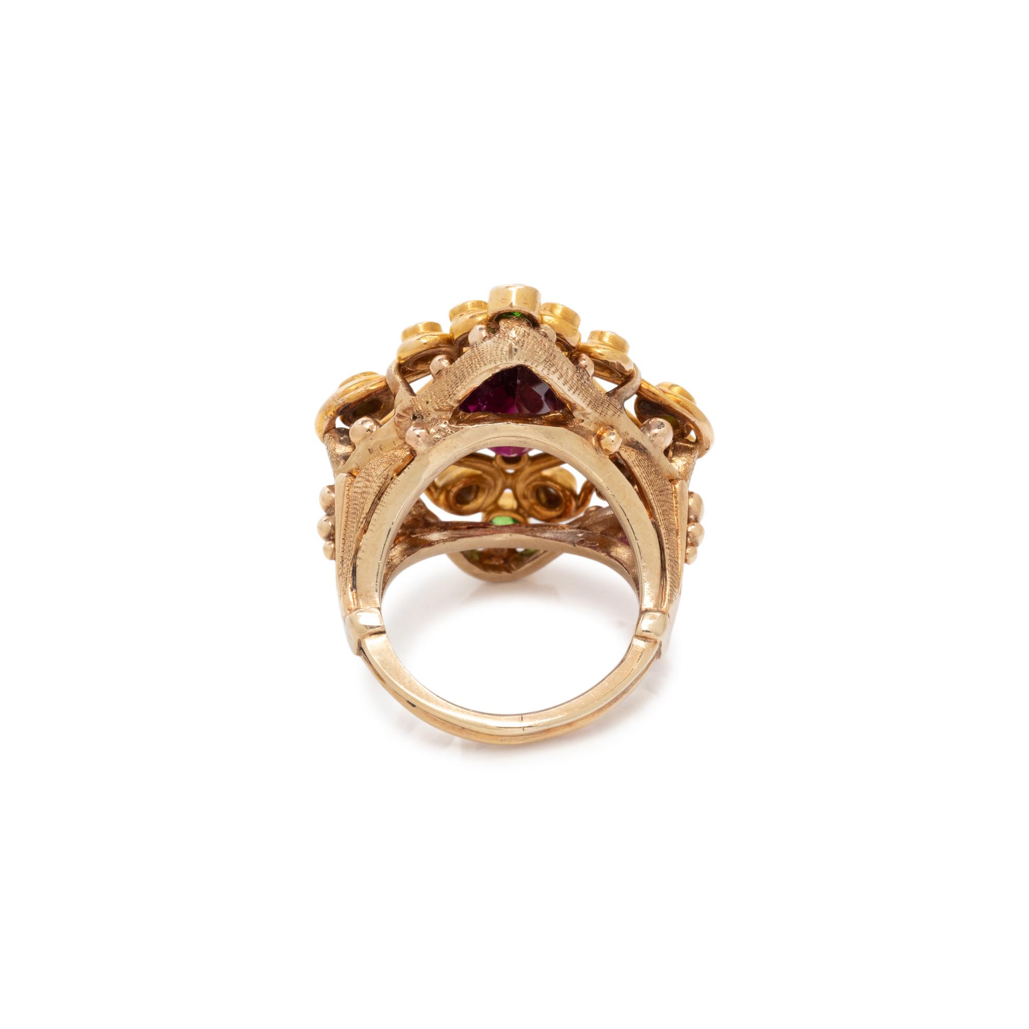 AMETHYST, GREEN GARNET AND DIAMOND RING