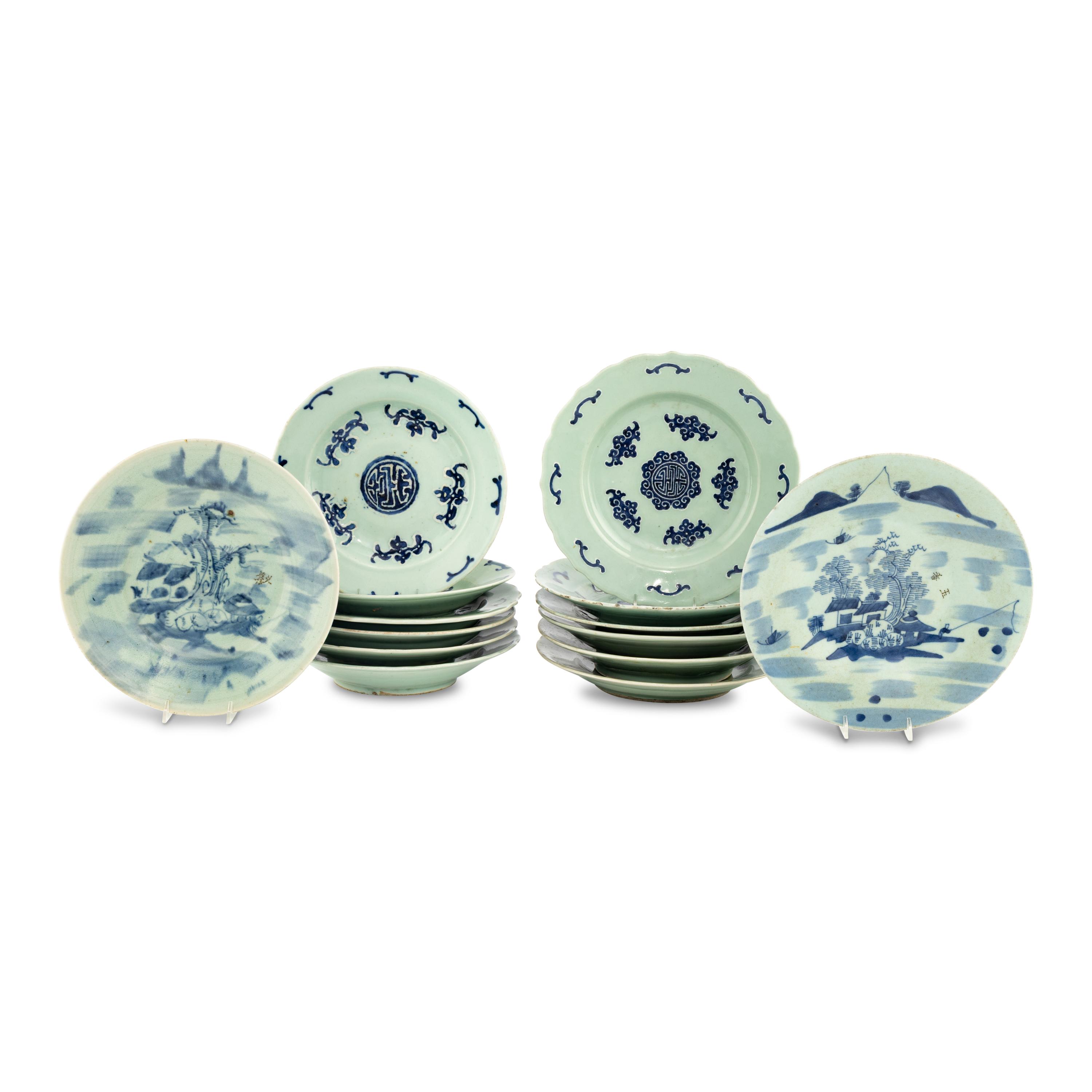 A Group of Celadon-Ground Chinese Porcelain Dinner Plates