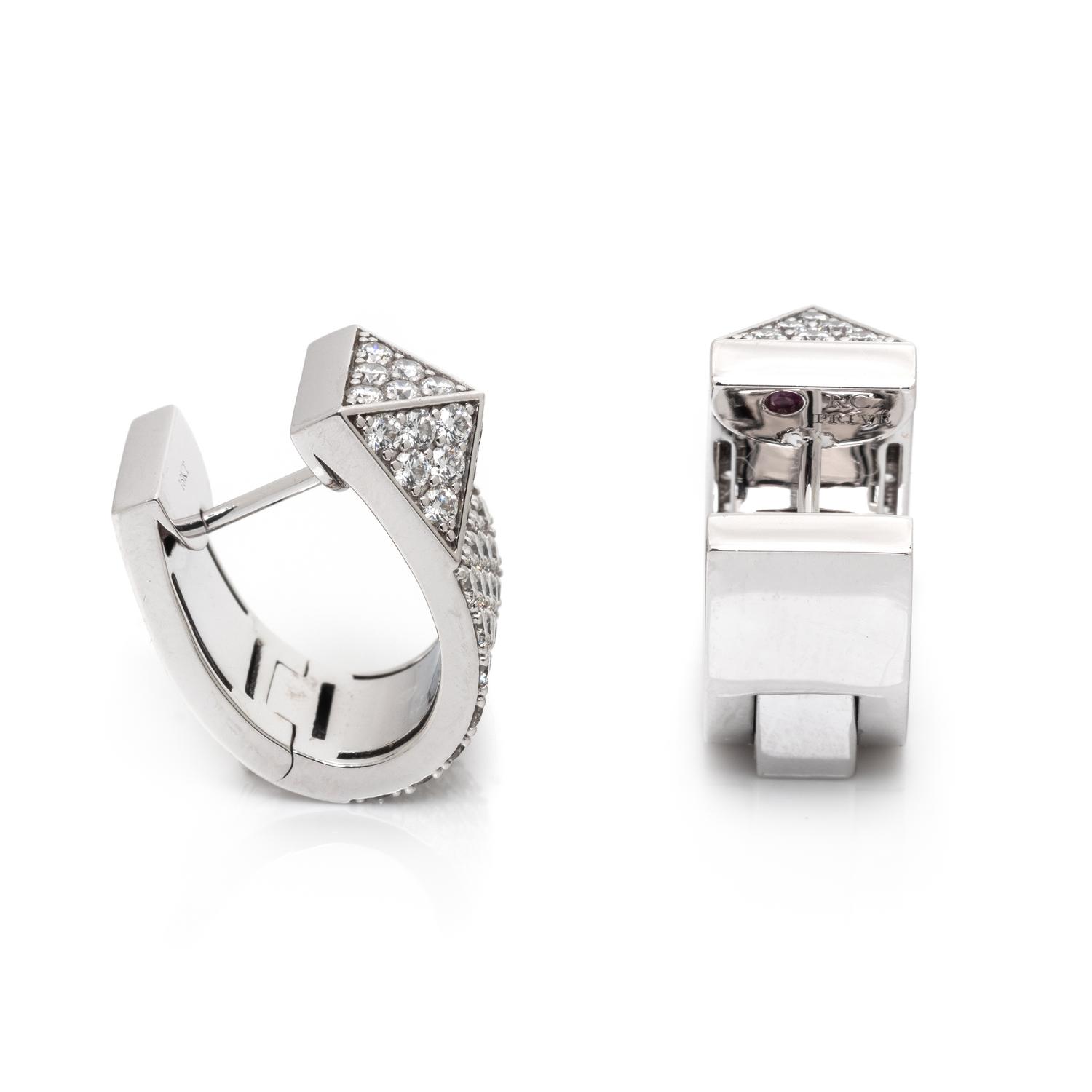 ROBERTO COIN, WHITE GOLD AND DIAMOND 'SAUVAGE PRIVE' HUGGIE EARRINGS