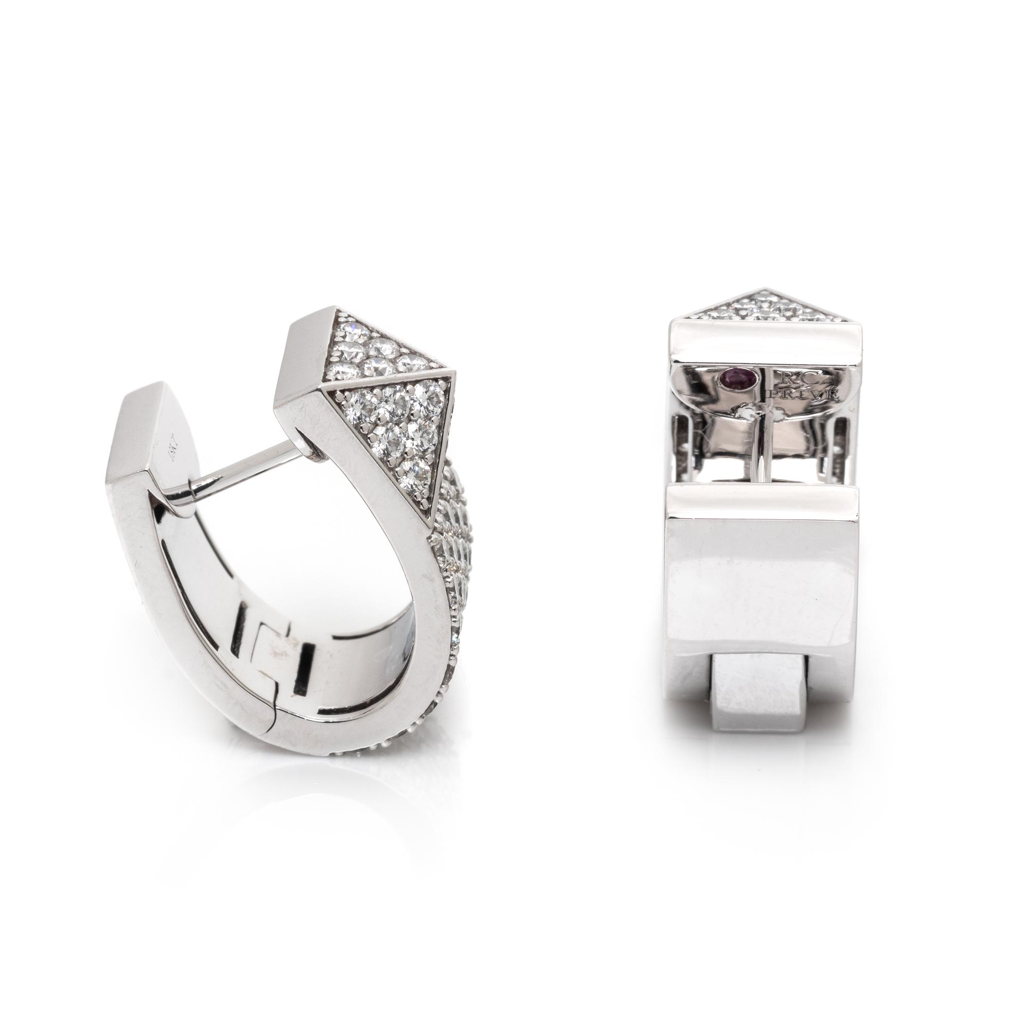 ROBERTO COIN, WHITE GOLD AND DIAMOND 'SAUVAGE PRIVE' HUGGIE EARRINGS