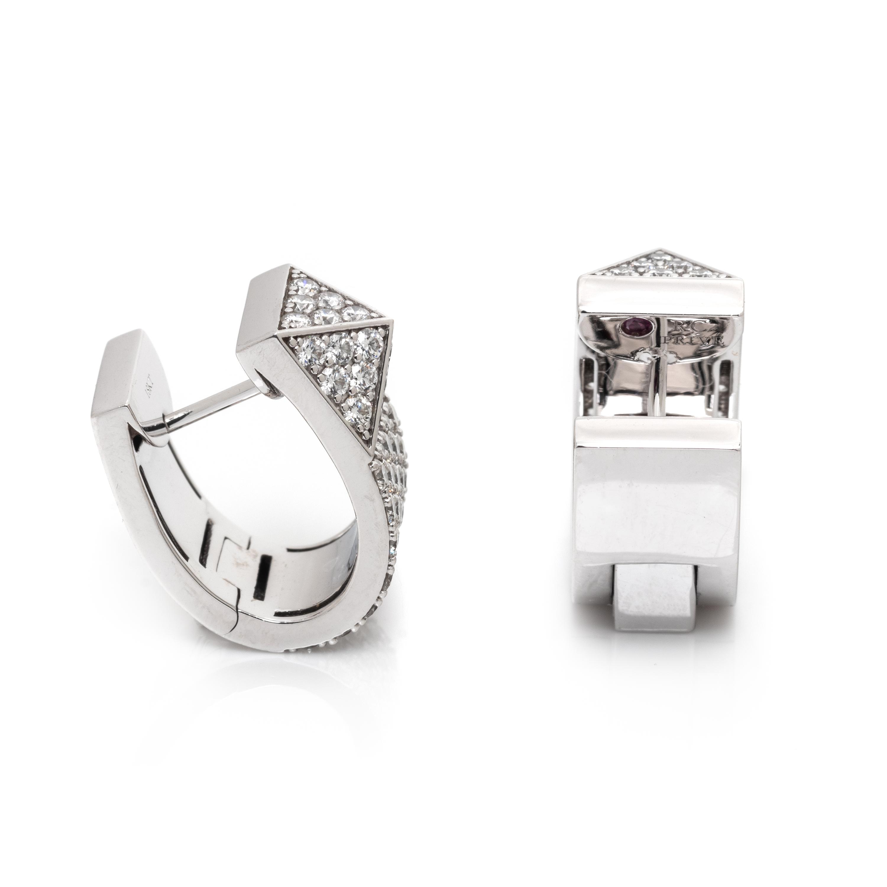 ROBERTO COIN, WHITE GOLD AND DIAMOND 'SAUVAGE PRIVE' HUGGIE EARRINGS