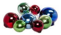 A Collection of Eight Mercury Glass Spheres Diameter of largest 10 1/2 inches.
