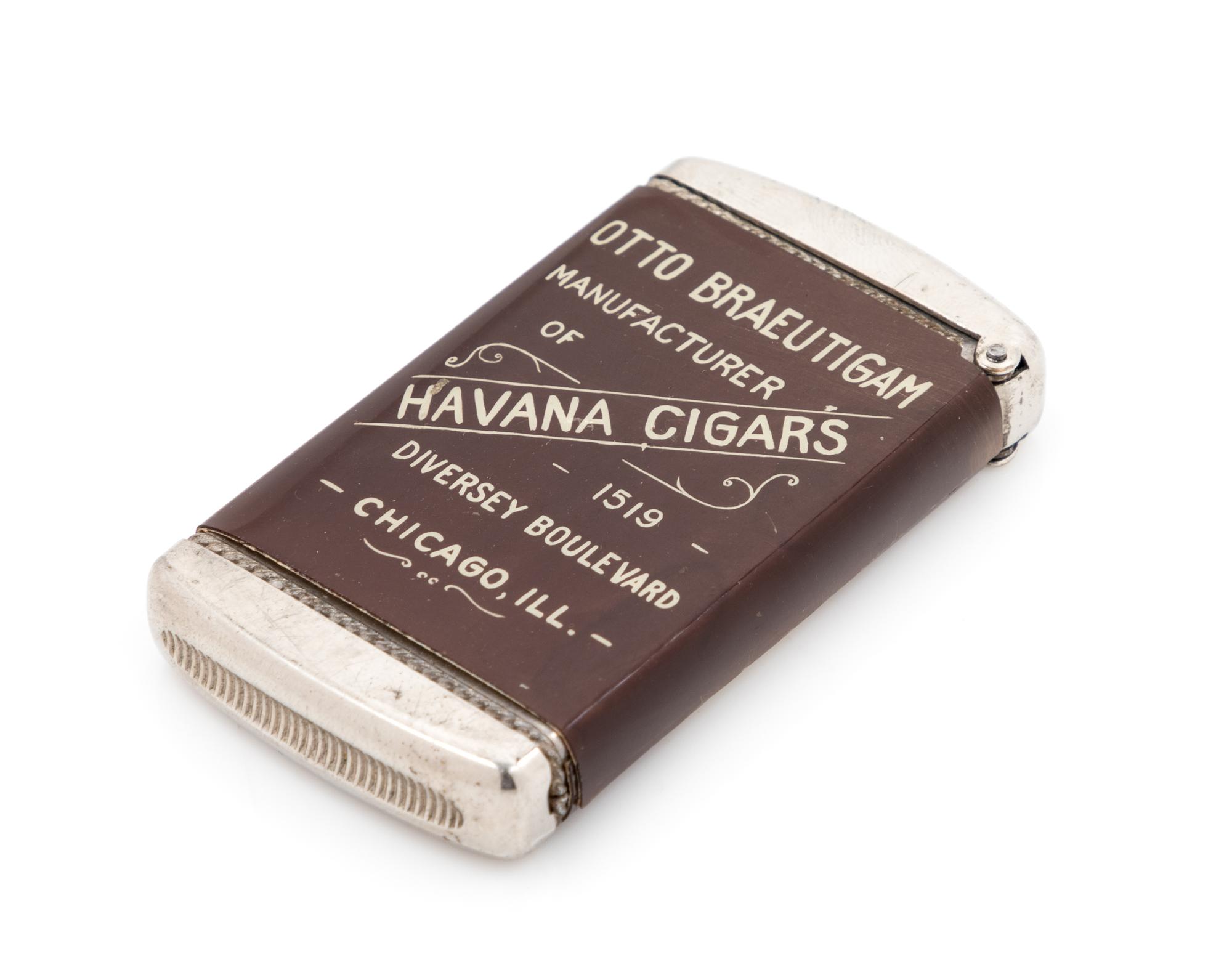 An American Celluloid and Mixed Metal Advertisement Match Safe Height 2 5/8 inches. — LATE 19TH/EARLY 20TH CENTURY