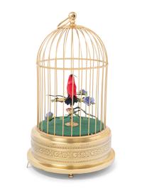 A German Gilt Metal Singing Automaton Bird Cage by Uhren Hauser
