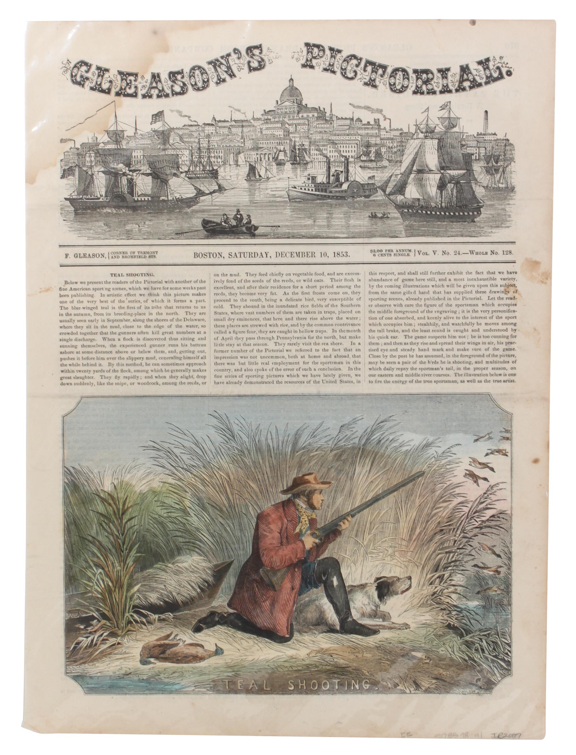 Six Hand Colored Woodblock Hunting Prints Height 14 x width 9 3/4 inches. — LATE 19TH CENTURY