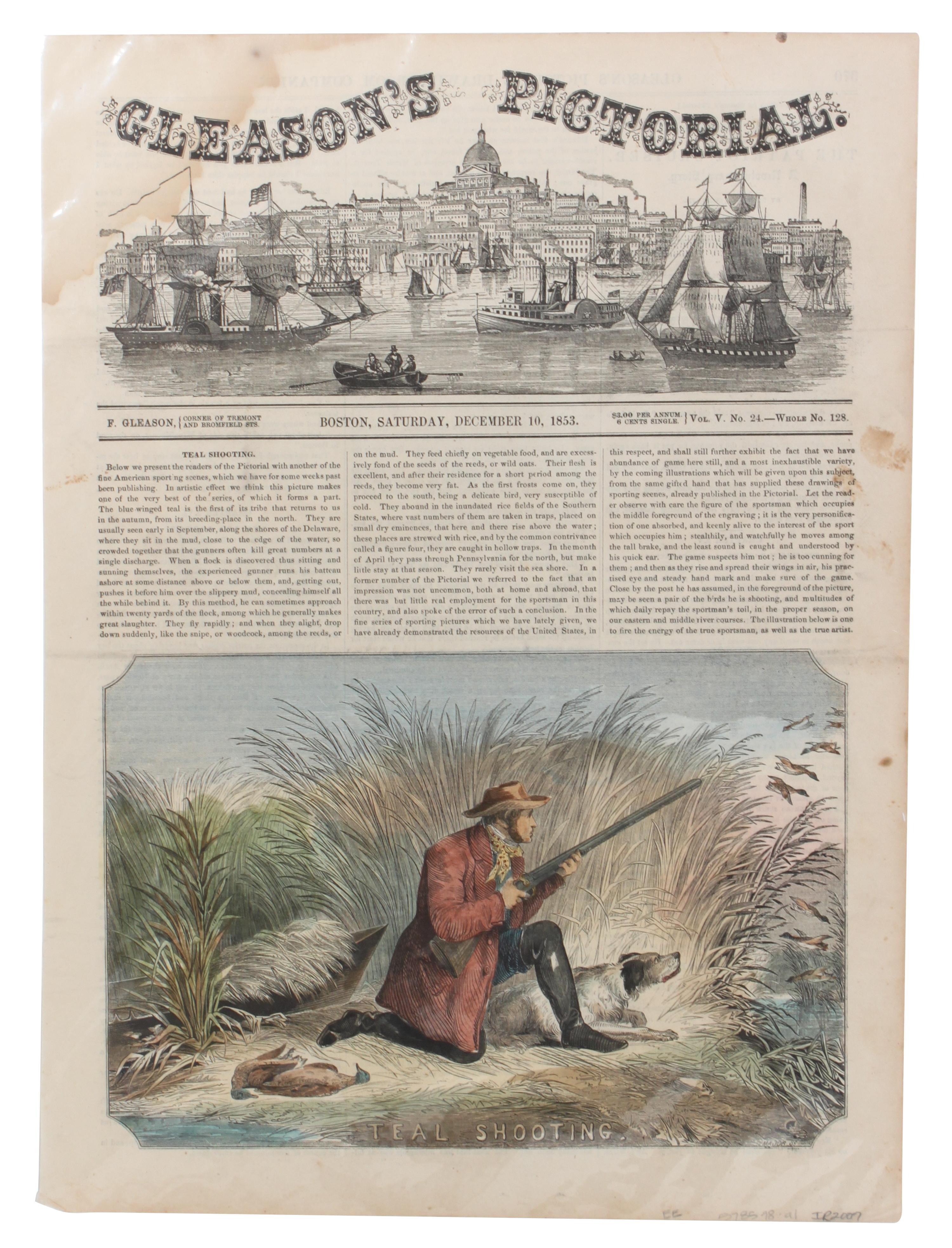 Six Hand Colored Woodblock Hunting Prints Height 14 x width 9 3/4 inches. — LATE 19TH CENTURY