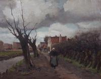 Gustav Wolff, (German/American, 1863-1935), Woman Walking Along Tree-Lined Road