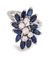 A 14 Karat White Gold, Diamond and Sapphire Ring,