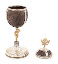 A Silver-Gilt Mounted Carved Coconut Cup and Cover of Russian Interest