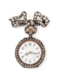 A Silver, Gold and Diamond Lapel Watch, 13.00 dwts.