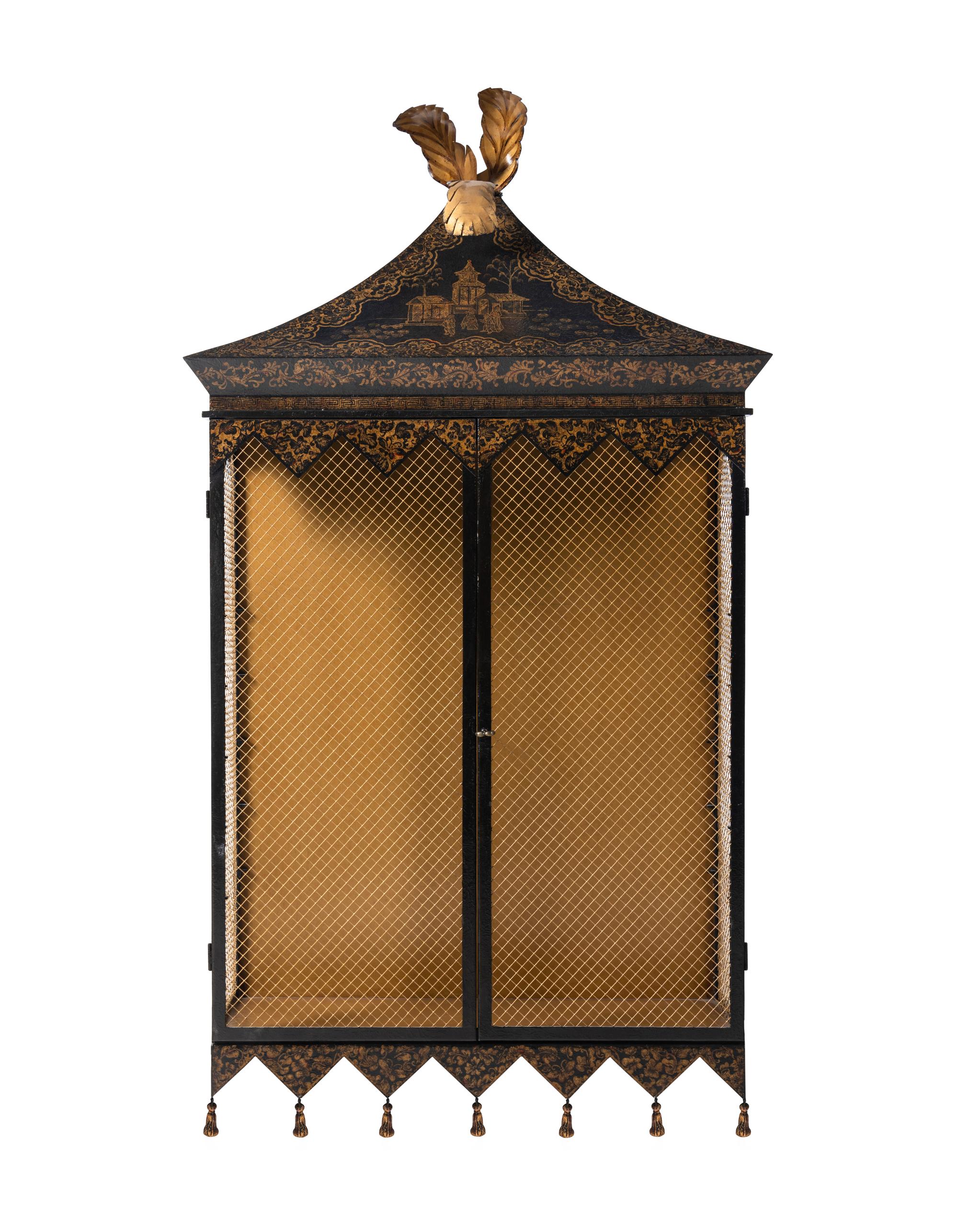 A Tole Chinoiserie-Decorated Hanging Cabinet