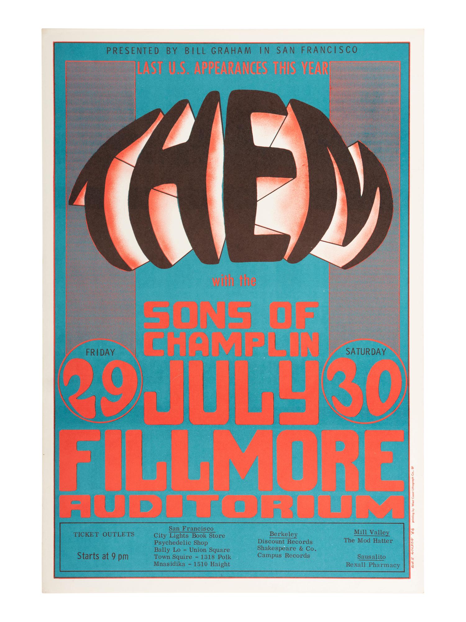 [MUSIC]. 2 Fillmore Auditorium posters promoting The Byrds and Them with the Sons of Champlin.
