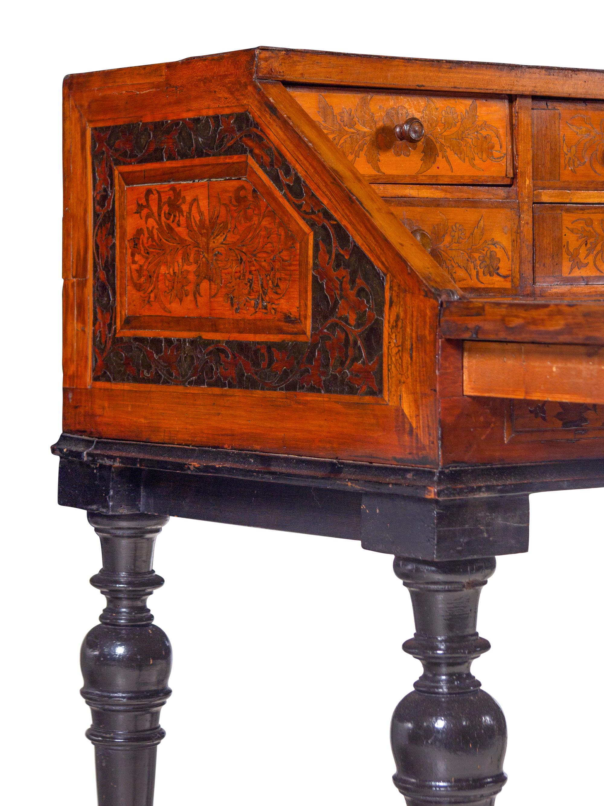 An Italian Baroque Marquetry Slant-Front Desk