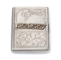 A Russian Silver Cigarette Case, Mark of I.P. Khlebnikov with Imperial warrant, Moscow, late 19th/early 20th century, the lid with an a