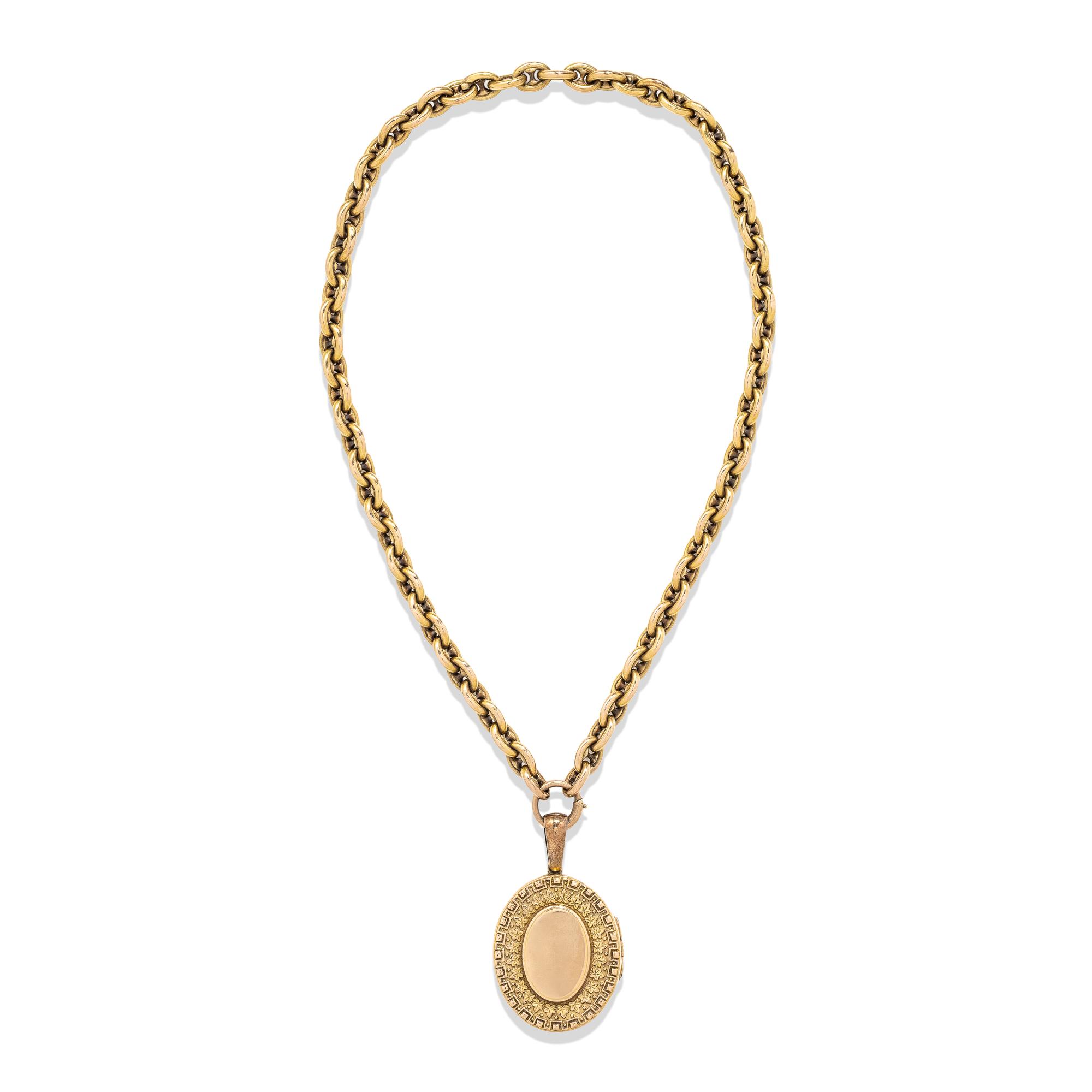 ANTIQUE, YELLOW GOLD LOCKET AND CHAIN