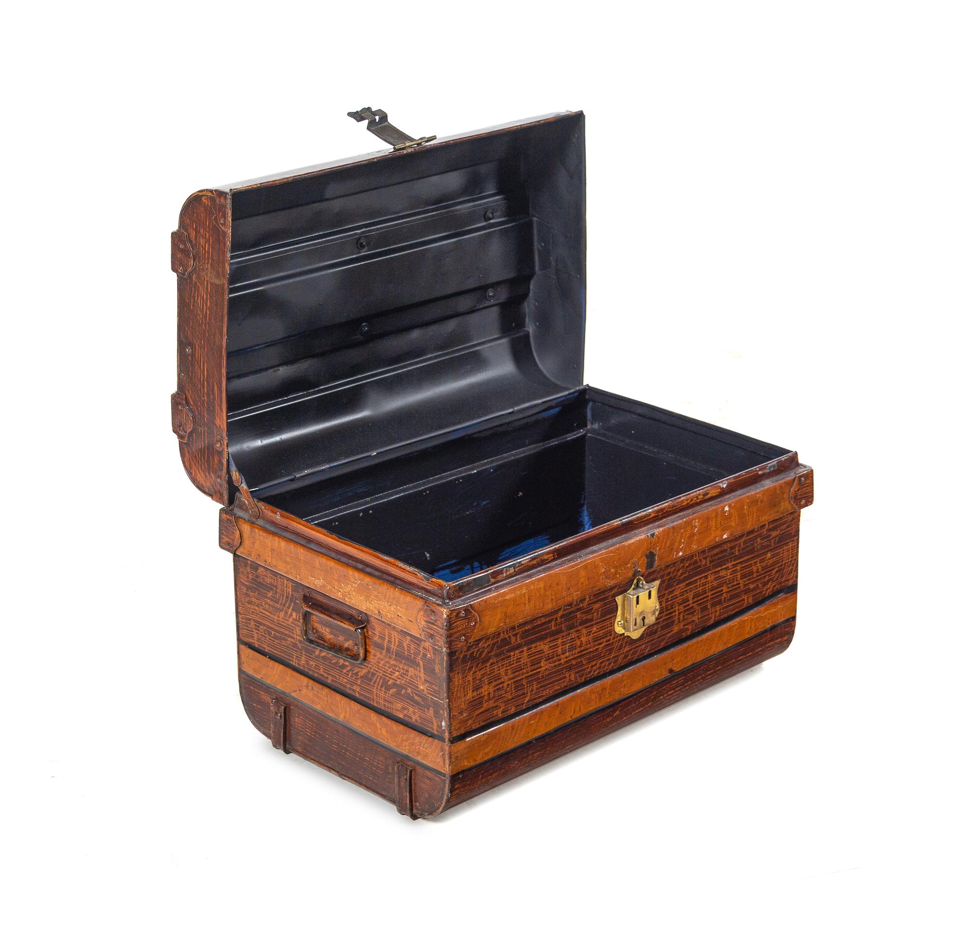 An English Faux Bois Tole Blanket Chest
