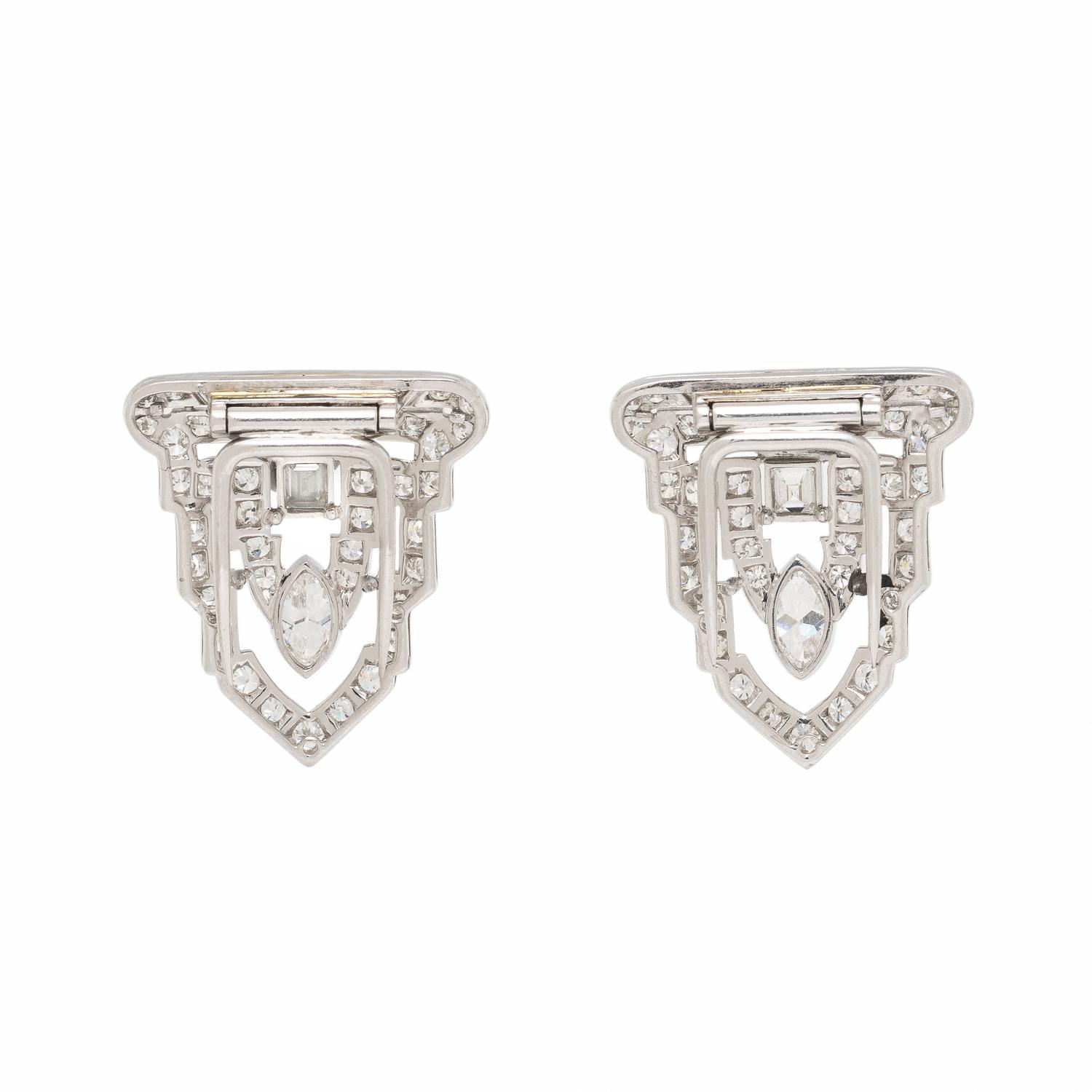 Art Deco, Diamond and Platinum Convertible Dress Clips