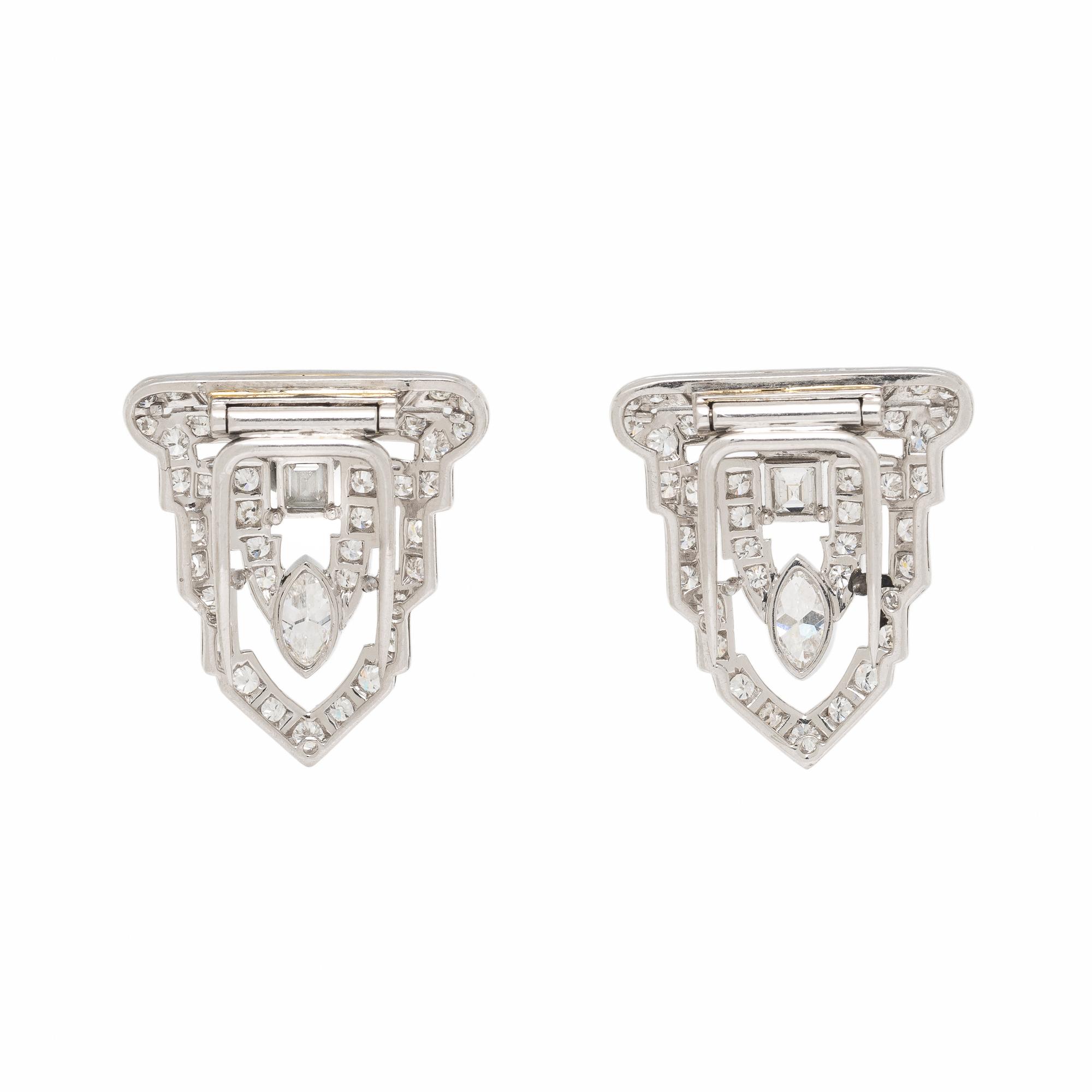 Art Deco, Diamond and Platinum Convertible Dress Clips