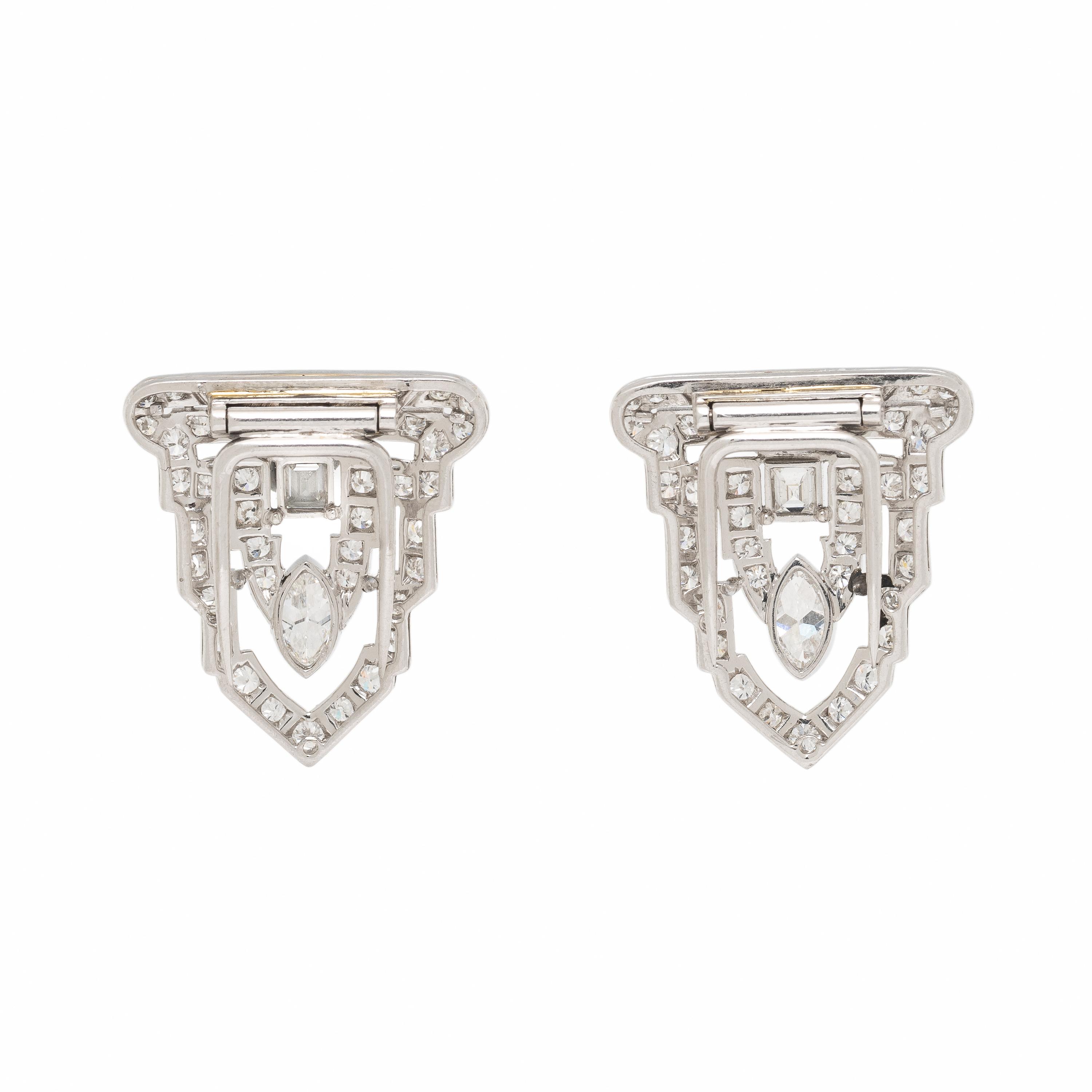 Art Deco, Diamond and Platinum Convertible Dress Clips