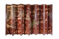 A Chinese Coromandel Twelve-Panel Floor Screen Height 108 x width of each panel 20 inches.