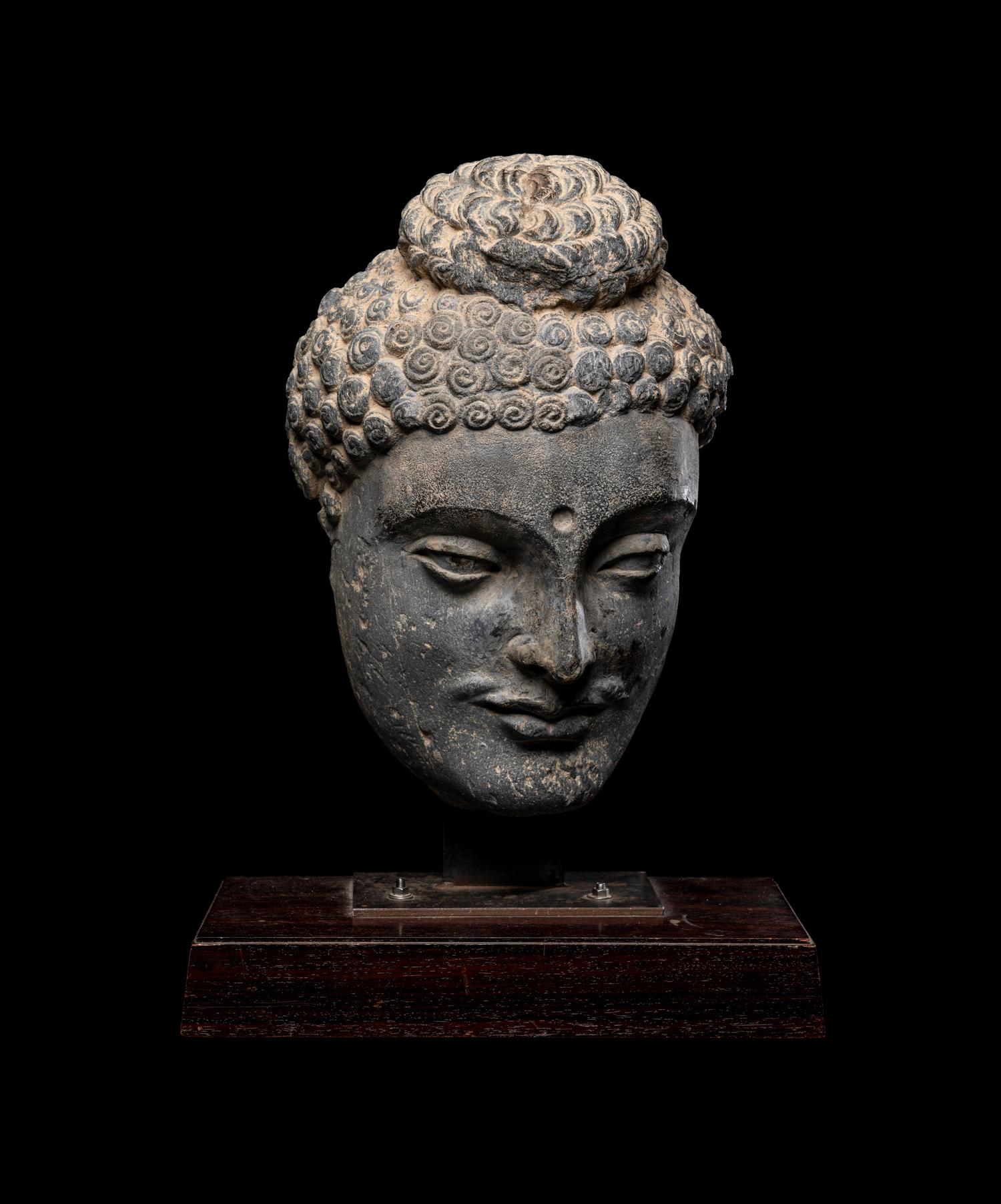 A Gandharan Grey Schist Buddha Head