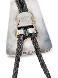 Pair of Navajo Silver Bolo Ties, with Turquoise and Coral Chip Inlay