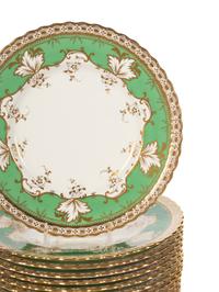 A Set of Eighteen Mintons Parcel Gilt Porcelain Dessert Plates