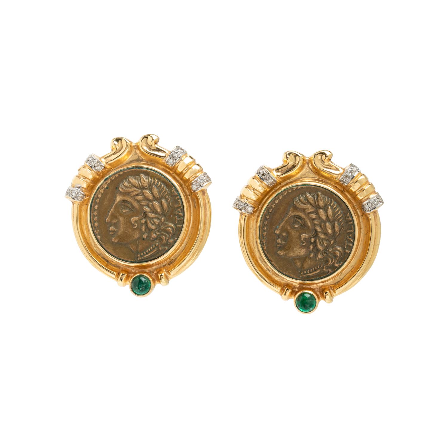 Yellow Gold and Multigem Coin Earrings