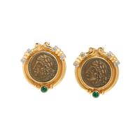 Yellow Gold and Multigem Coin Earrings