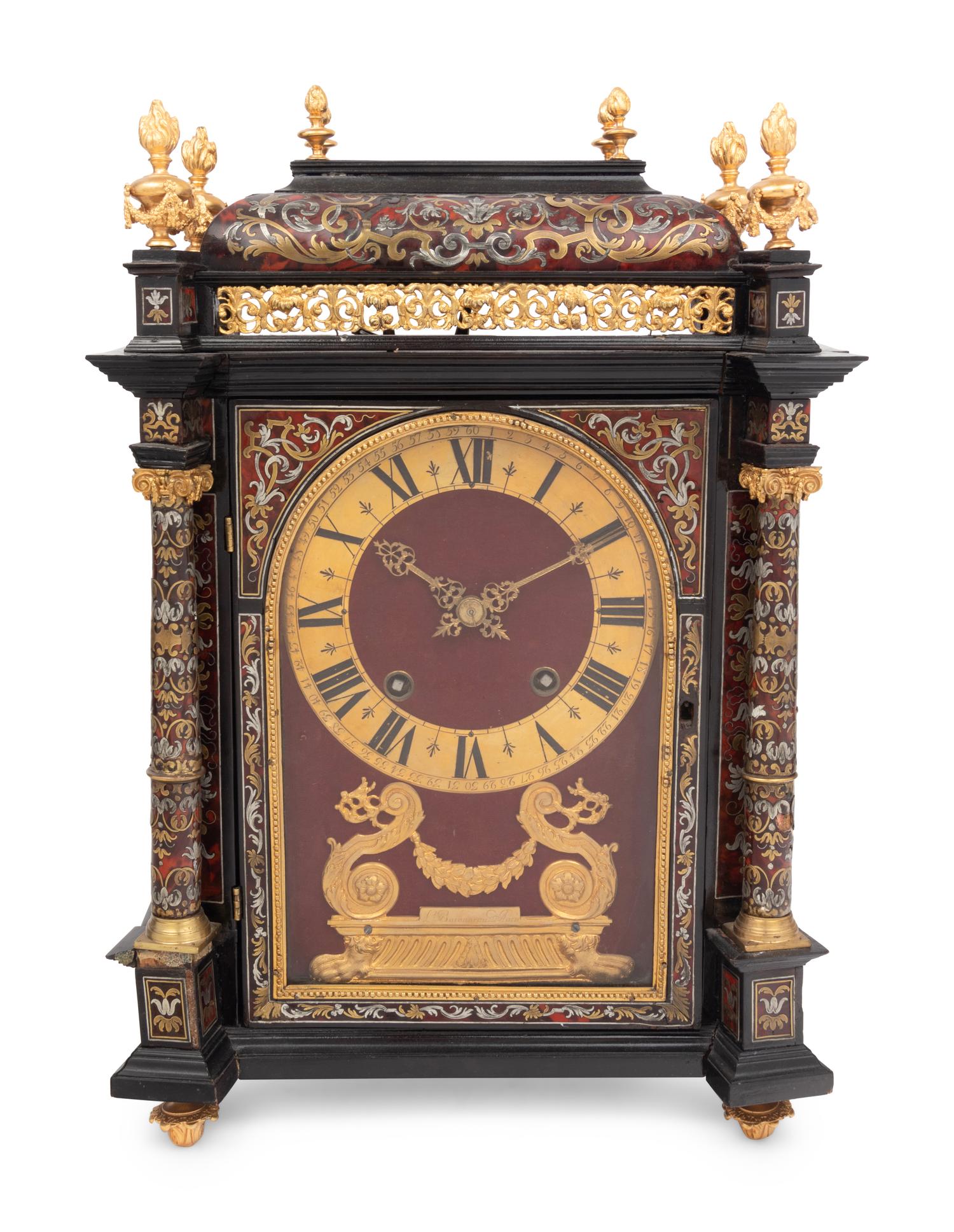 A Napoleon III Style Gilt Metal Mounted Boulle Marquetry Mantel Clock