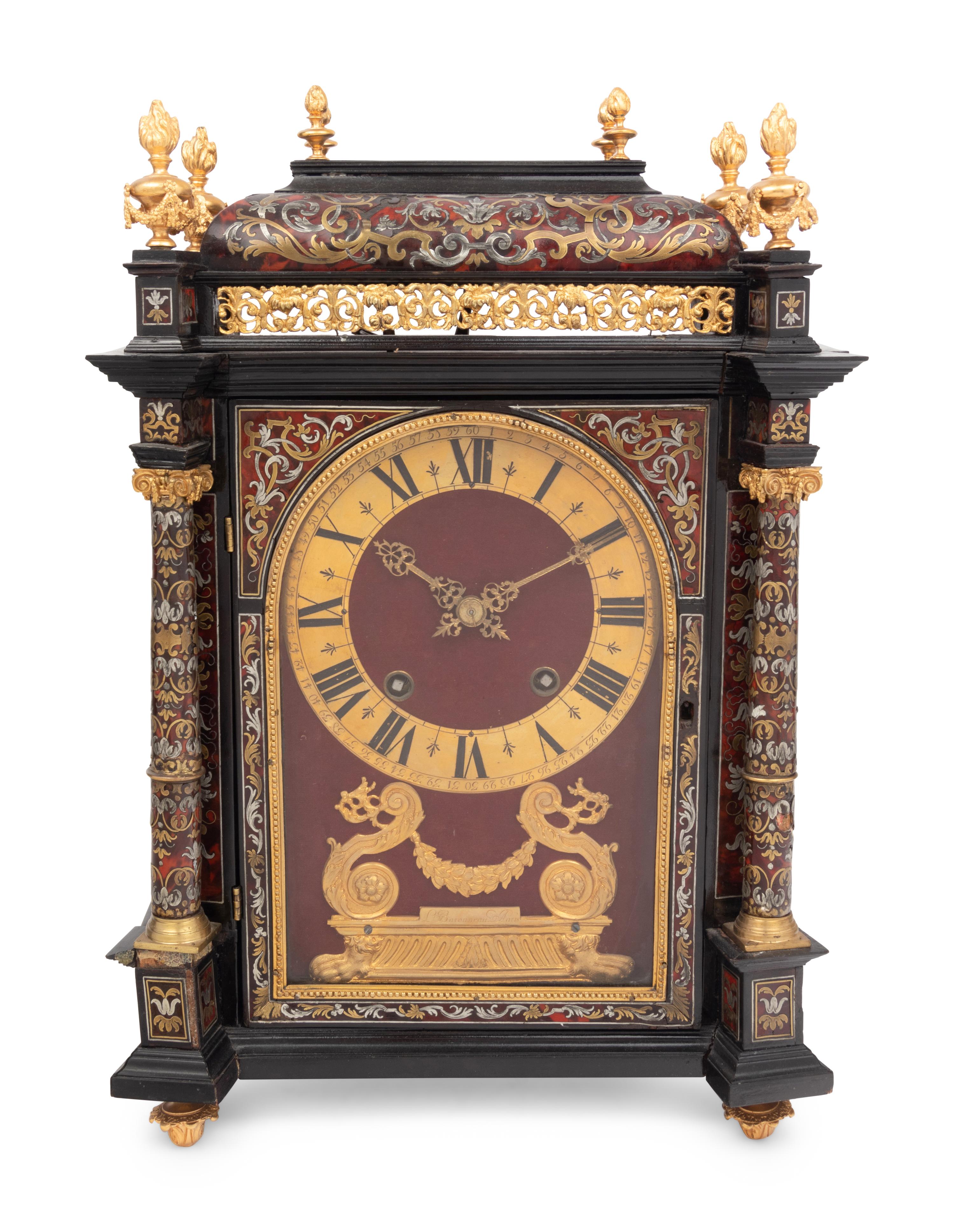 A Napoleon III Style Gilt Metal Mounted Boulle Marquetry Mantel Clock