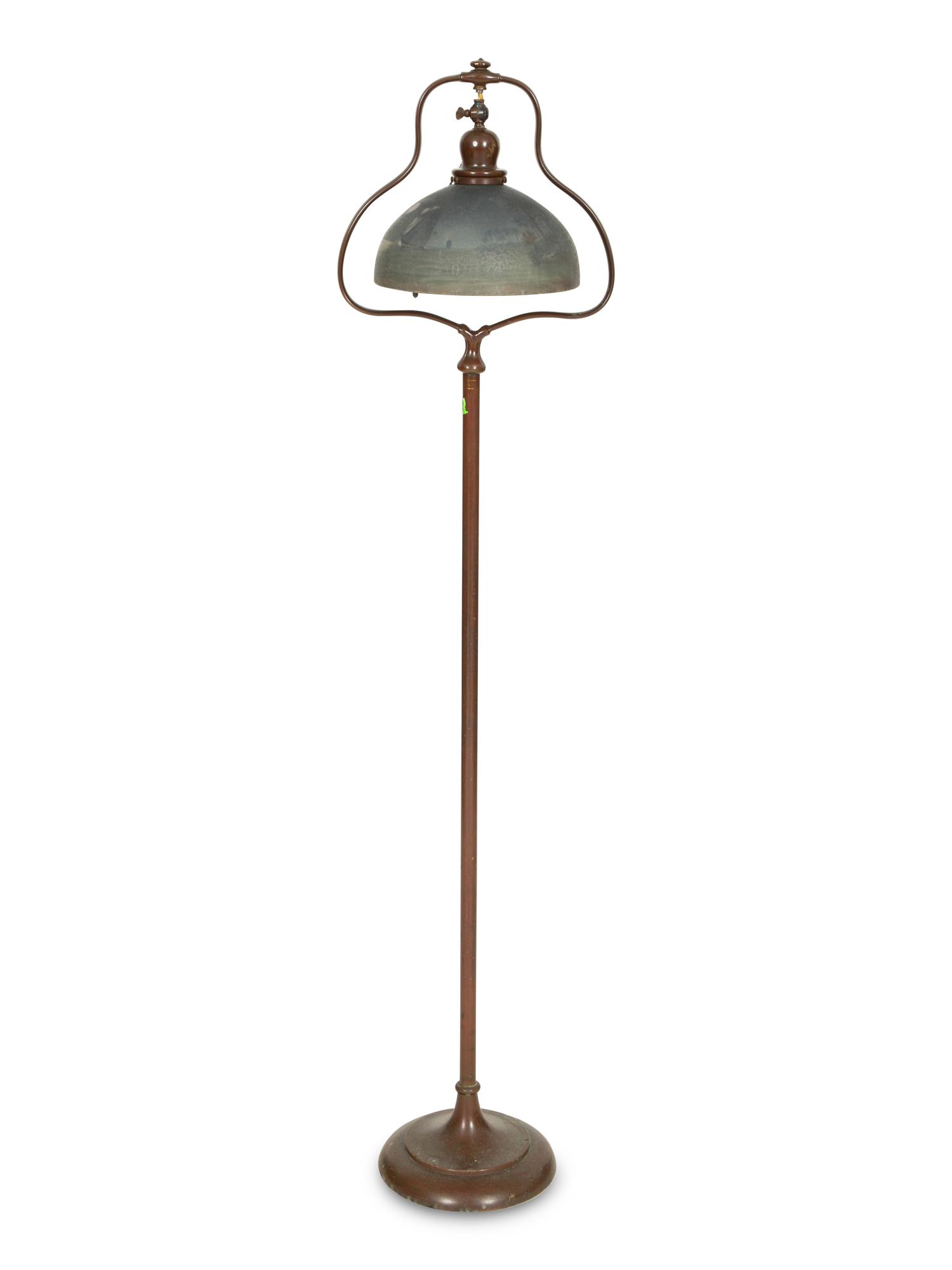 An Handel Reverse Painted Glass Treasure Island Harp Floor Lamp