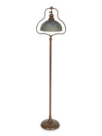 An Handel Reverse Painted Glass Treasure Island Harp Floor Lamp