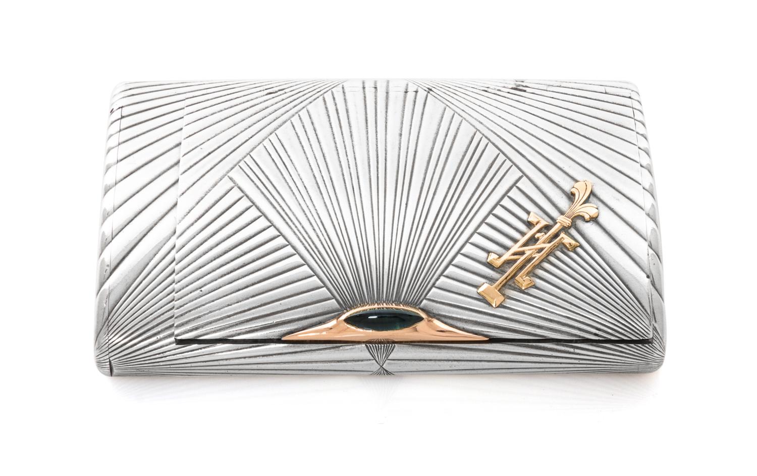 A Russian Silver Cigarette Case, Maker's Mark AK, kokoshnik mark AP, St. Petersburg, the case worked with radiating reeds throughout, t