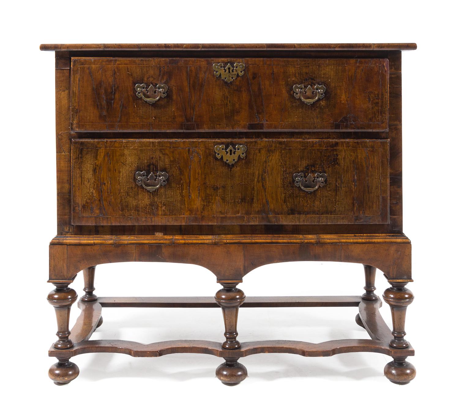 A William and Mary Style Walnut Chest on Stand Height 35 1/8 x width 39 1/4 x depth 19 1/4 inches. — 18TH/19TH CENTURY