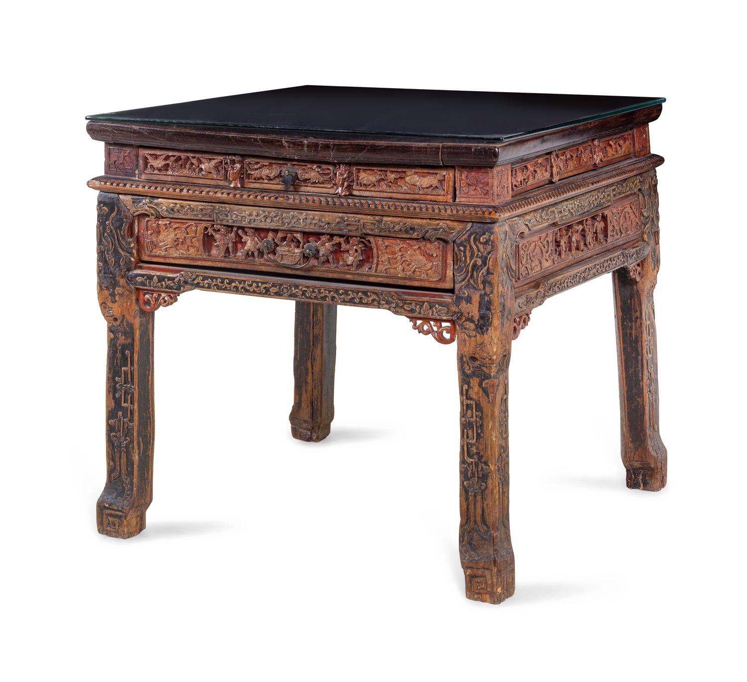 A Chinese Export Carved and Lacquered Game Table