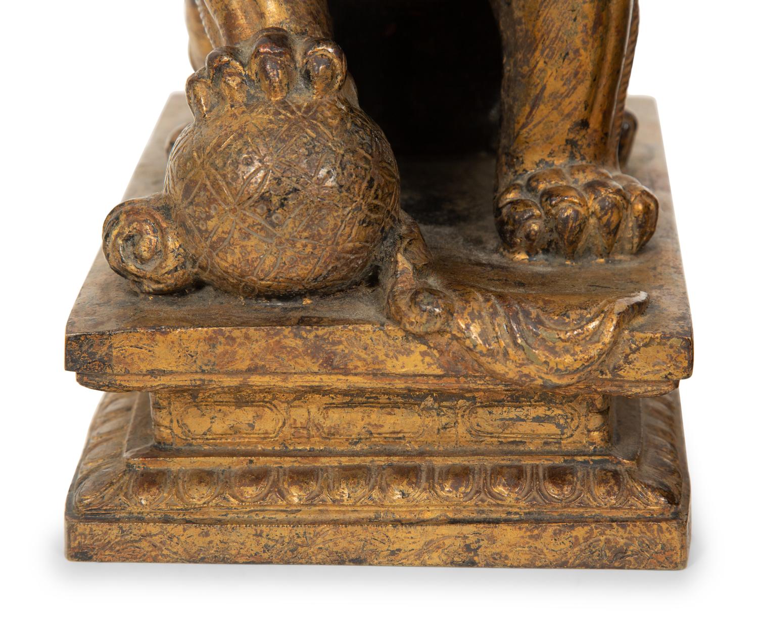 A Pair of Gilt Bronze Fu Lions