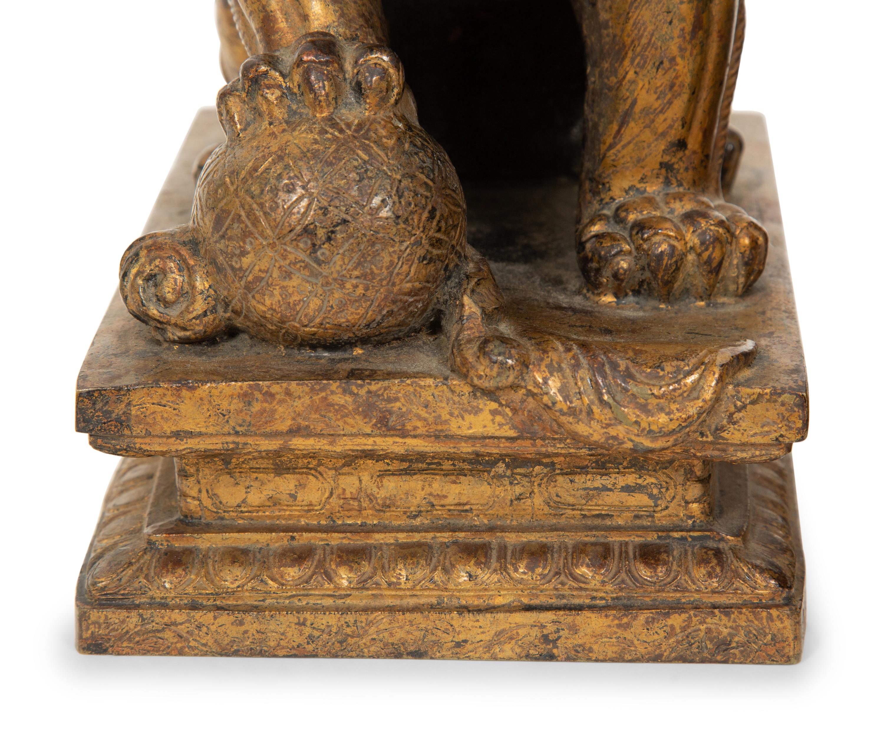 A Pair of Gilt Bronze Fu Lions