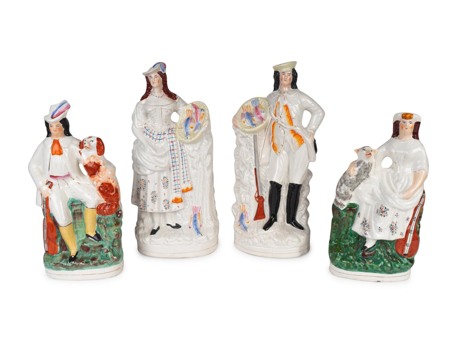 Two Pairs of Staffordshire Pottery Figures — 19TH CENTURY