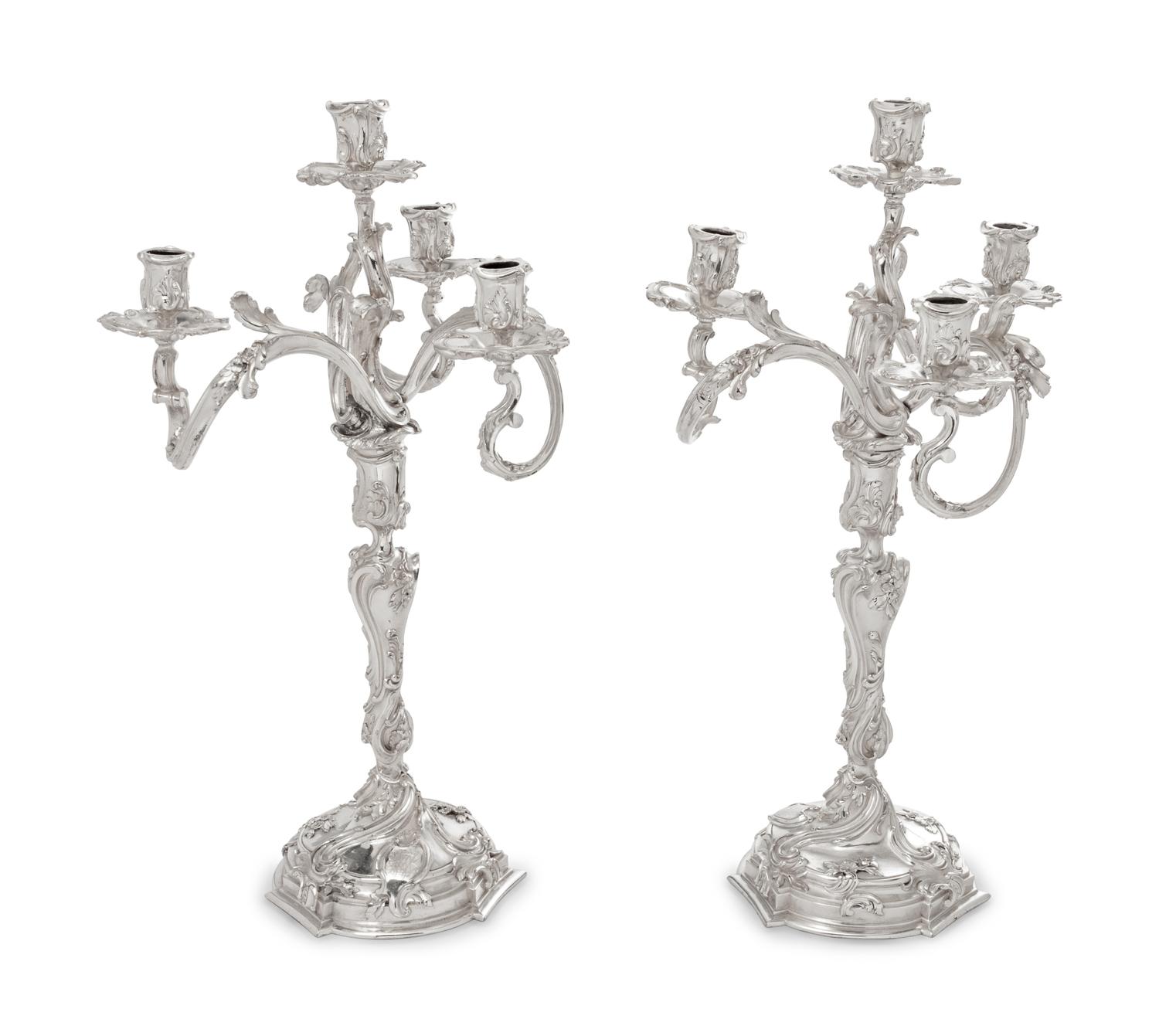 A Pair of Boin-Taburet Silver-Plate Four-Light Candelabra