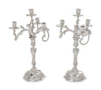 A Pair of Boin-Taburet Silver-Plate Four-Light Candelabra