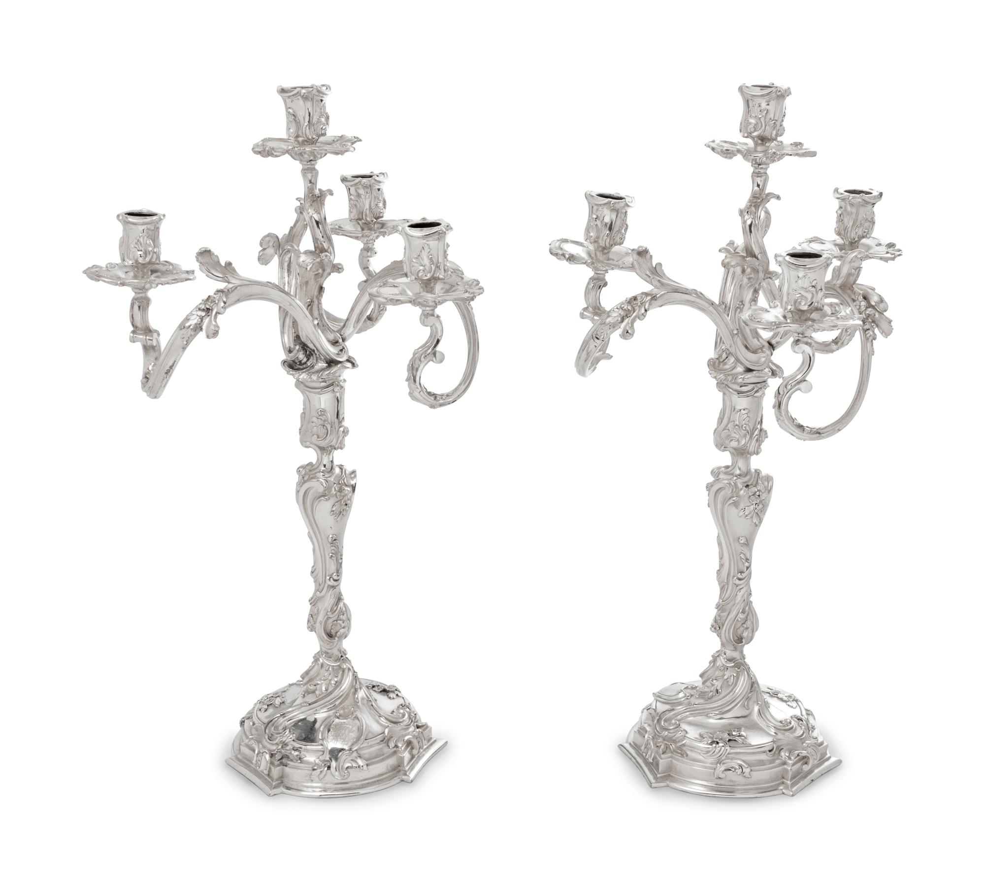 A Pair of Boin-Taburet Silver-Plate Four-Light Candelabra