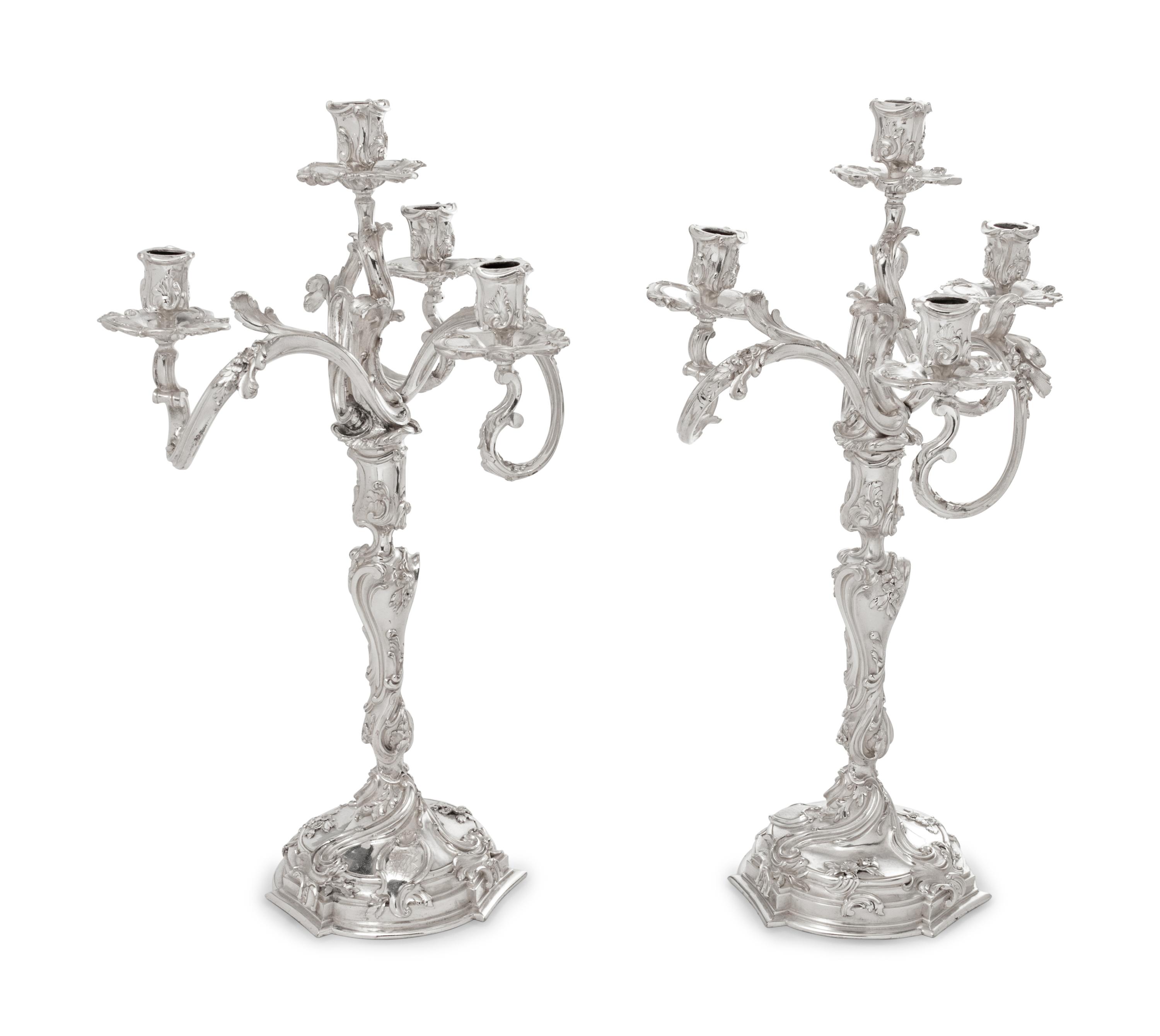 A Pair of Boin-Taburet Silver-Plate Four-Light Candelabra