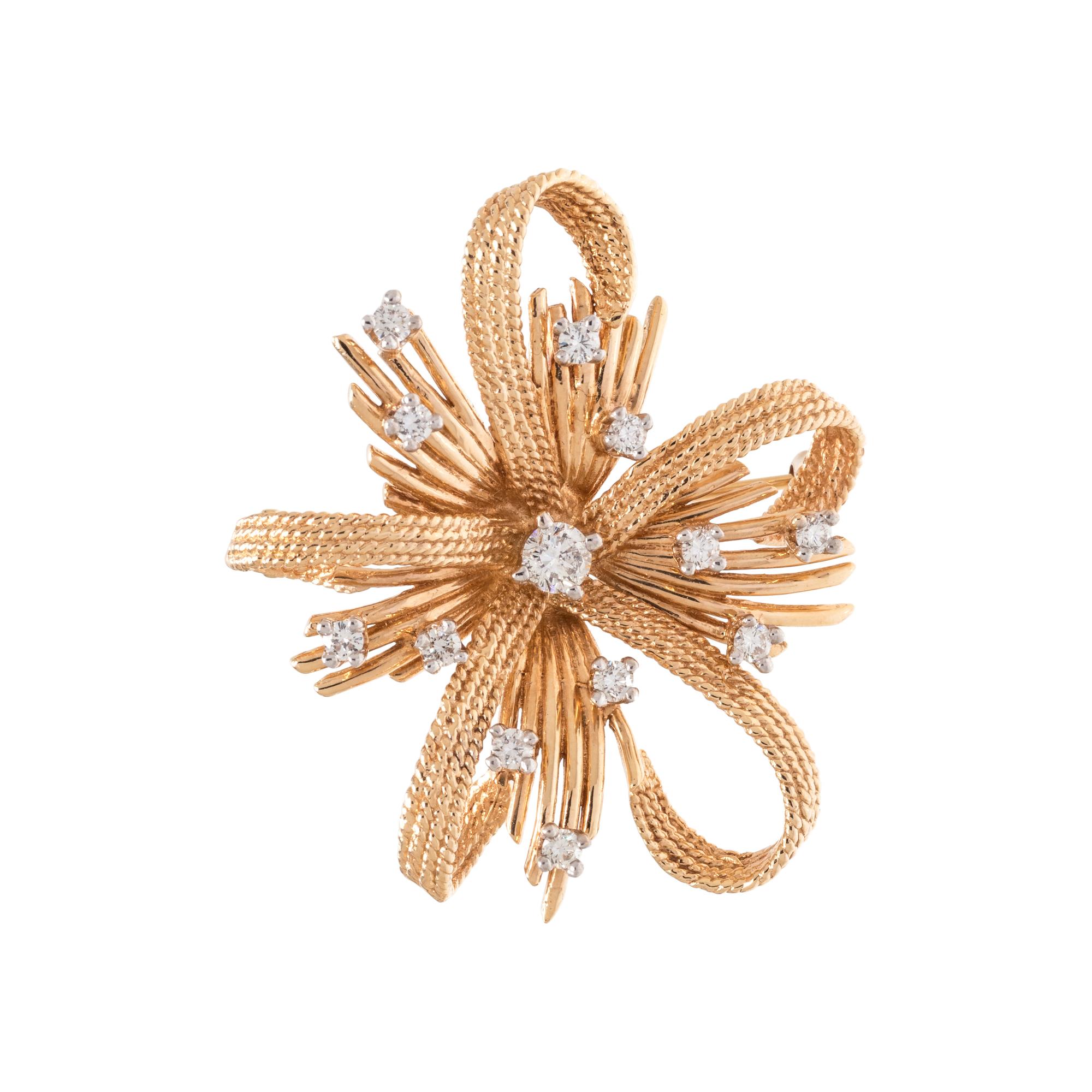 YELLOW GOLD AND DIAMOND BROOCH